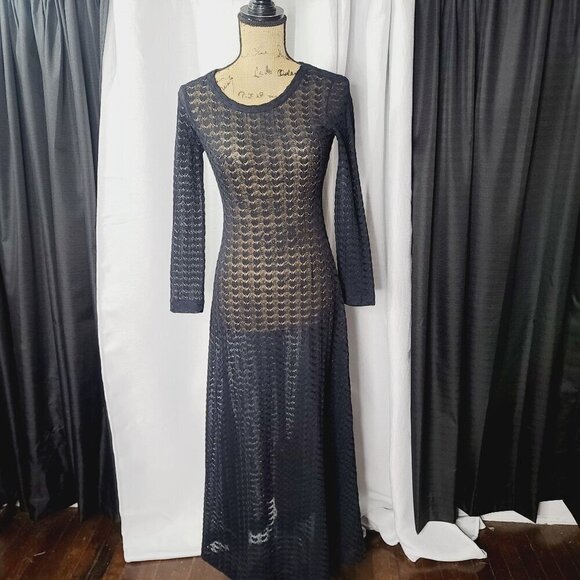 Vintage 1970s DVF Diane Von Furstenberg for RE-7 Black Crochet Sheer Dark Bohemi - Picture 16 of 16